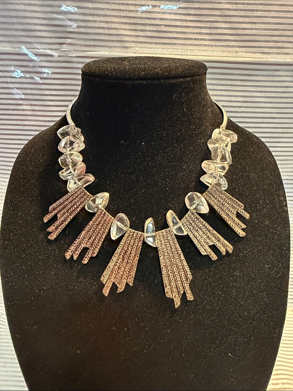Silver and  Crystals Fringe Bib Necklace - Women Jewelry